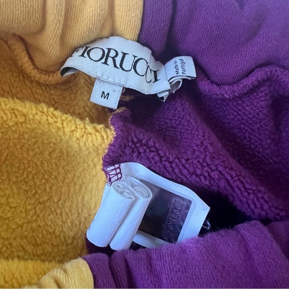 Fiorucci Purple & Golden Yellow Colorblock Cropped Sweatpants with Thigh Logo M - Picture 3 of 7